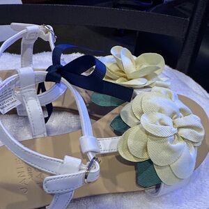 Janie and Jack White Sandals with Yellow Floral Detail
